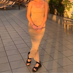 Size 6 Pretty Little Thing long tan dress